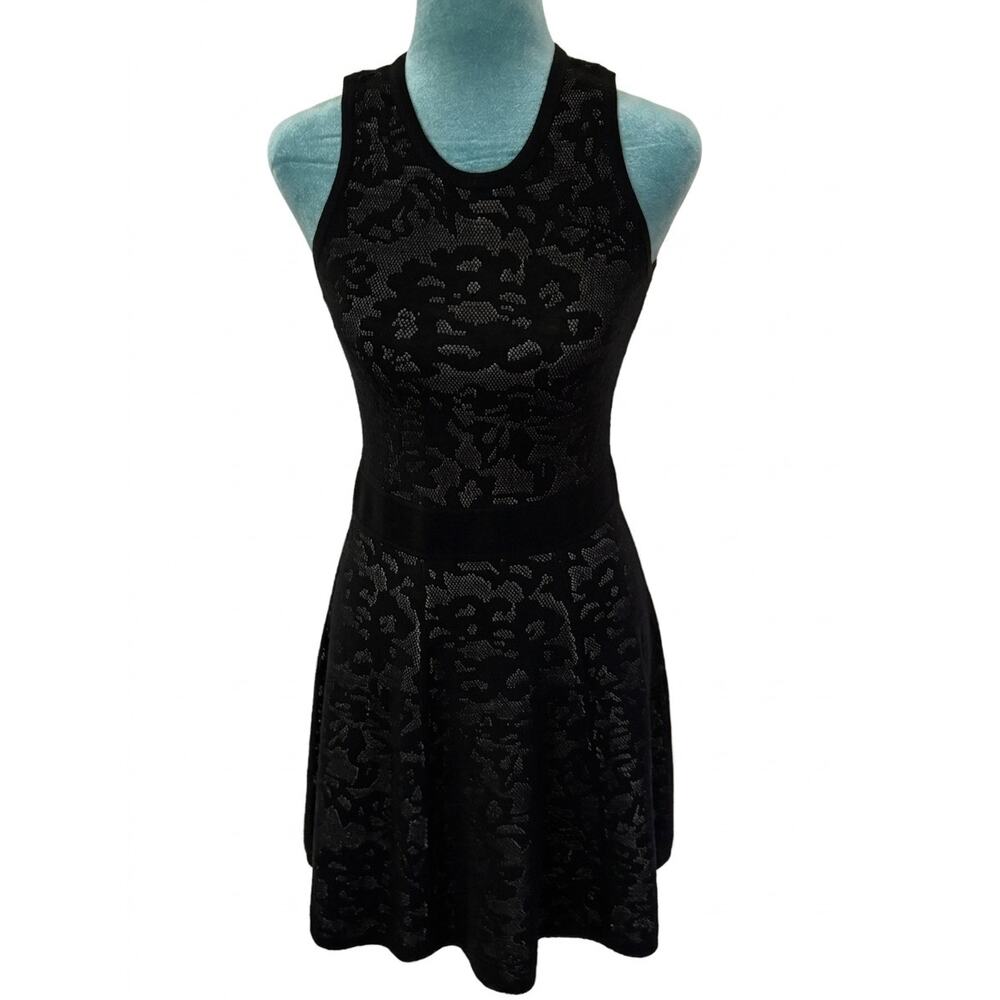 Milly Black Grey Floral Jacquard Knit Fit & Flare Dress Petite P Skater LBD